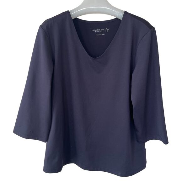 Susan Graver Size L V Neck navy blue blouse - Picture 1 of 10